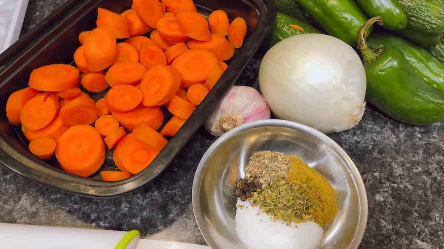 ingredients for Mexicao pickled carrots and jalapenos