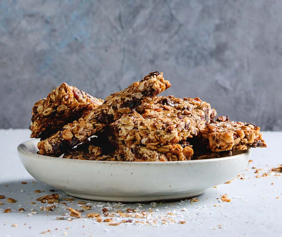 homemade granola bars in bowl