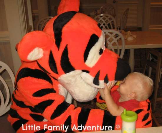 toddler grabbing Tigger's nose