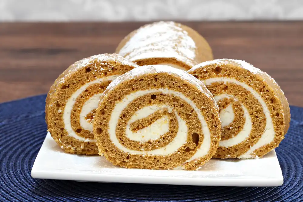 pumpkin roll on whote plate