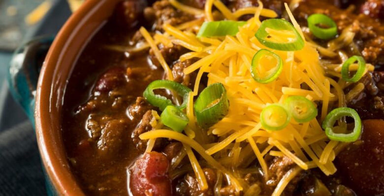 chili con carne and lentils in bowl