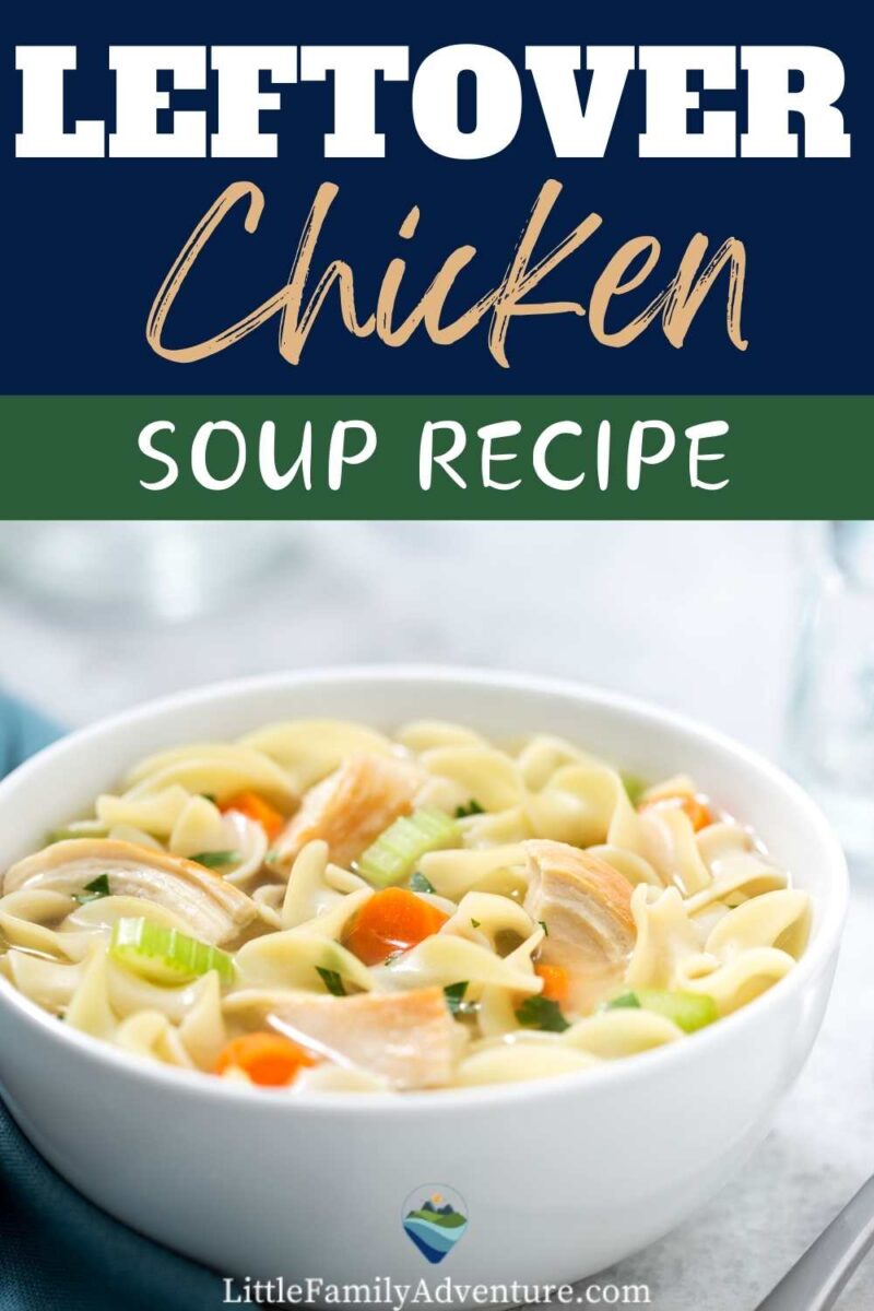 white bowl of leftover chicken soup with vegetables