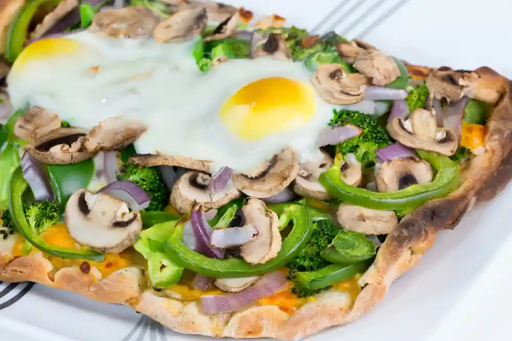 vegetable flatbread with sunny side eggs