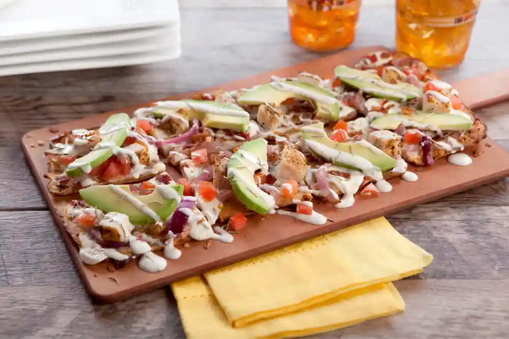 chicken bacon avocado flatbread