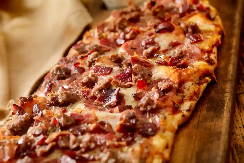 flatbread pizza on wooden board