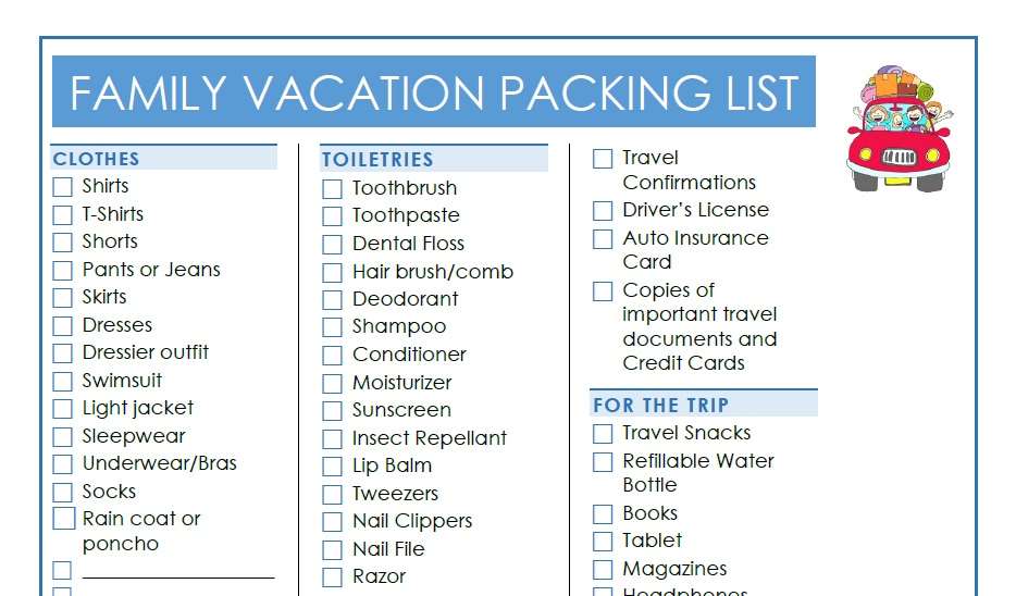 8 Family Vacation Packing List Template Sampletemplatess - The Ultimate ...