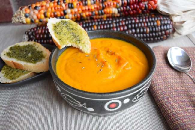 Pumpkin Soup with Pesto Toast