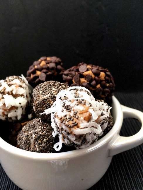 Upgrade Your Snacks with No Bake Energy Bites - Protein packed snack bites with nut butter, protein powder, honey, and coconut oil. No refined sugars and healthy ingredients make these a great snack food. #Ad