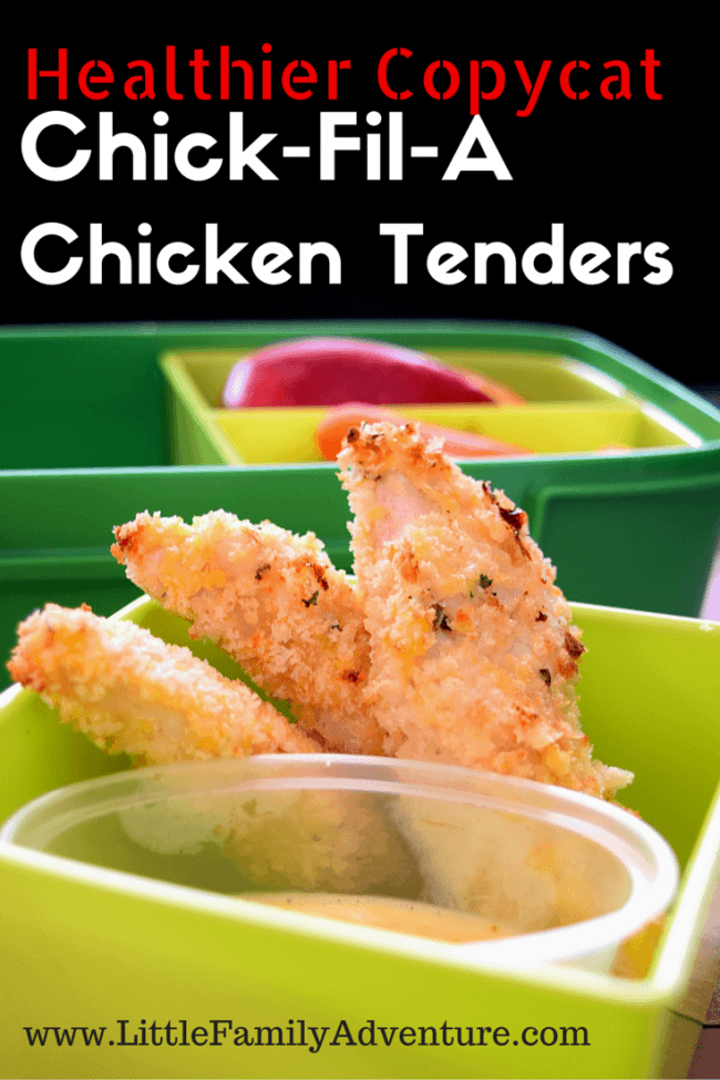 Copycat recipe for Chick-Fil-A Chicken Tenders - Find out what secret ingredient makes these a thousand times better than the original. These baked chicken strips are easy enough for kids to make and they are healthier too! The Honey Mustard sauce is a HUGE family favorite.