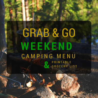 Outdoor cooking on a campfire - Grab and Go 3 day camping menu with recipes ideas for breakfast, lunch, and dinner. It's the camping meal planner complete with meals and printable grocery list