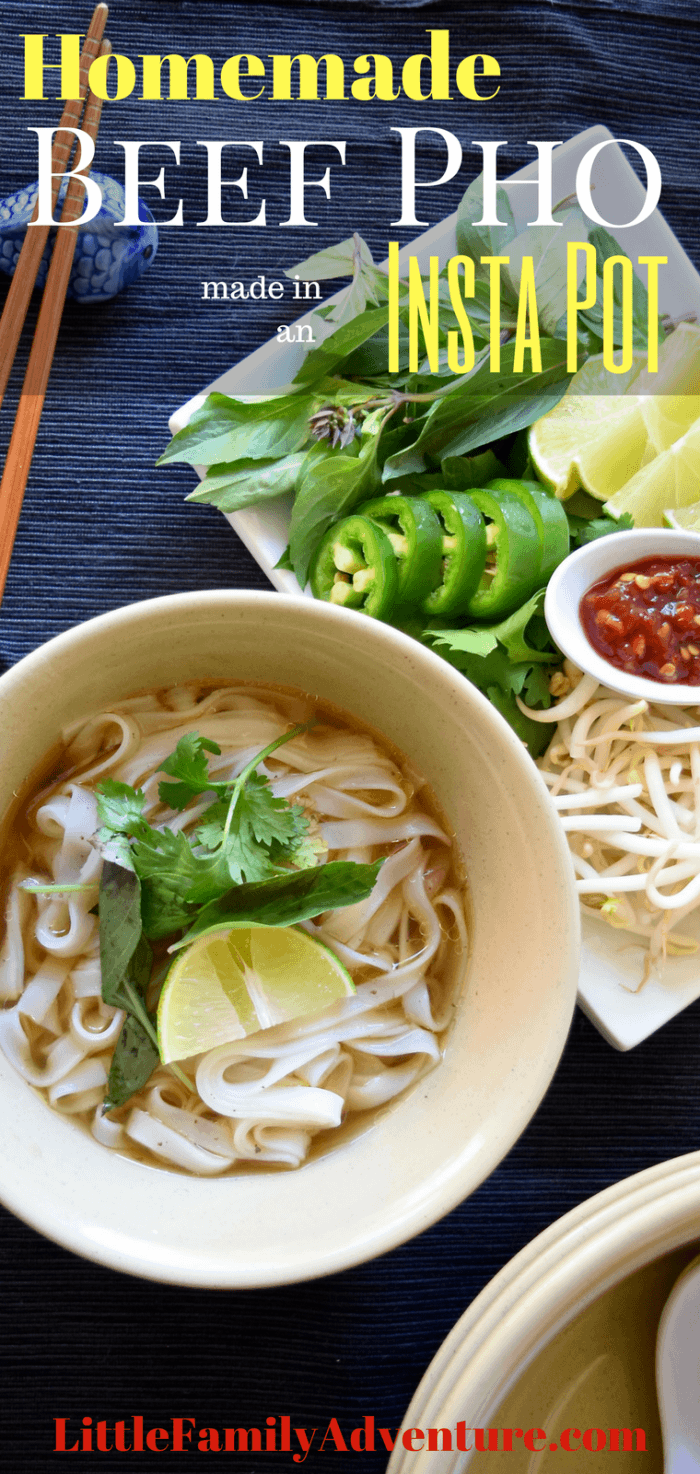 Looking for a great Instant Pot Meal? This recipe for Beef Pho is a definite crowd pleaser. The fragrant broth will really make your taste buds sing and get the family running to the dinner table. Instead of spending all day in the kitchen created this delicious noodle soup, you can go out and have a little family adventure while your Instant Pot does almost ALL the work!