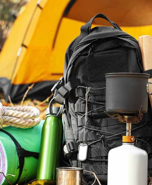family camping tent and gear