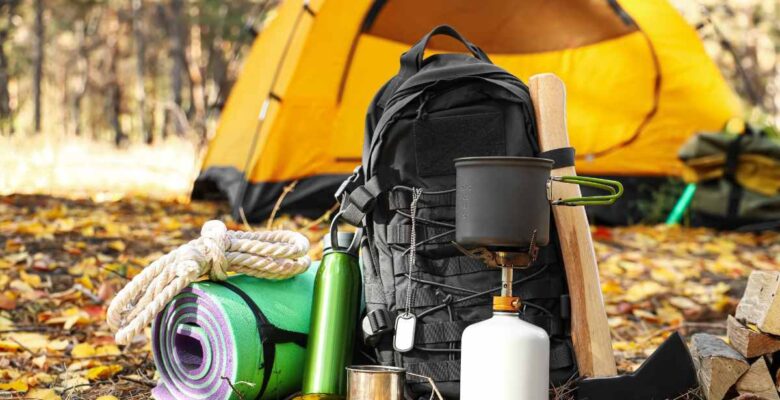 family camping tent and gear