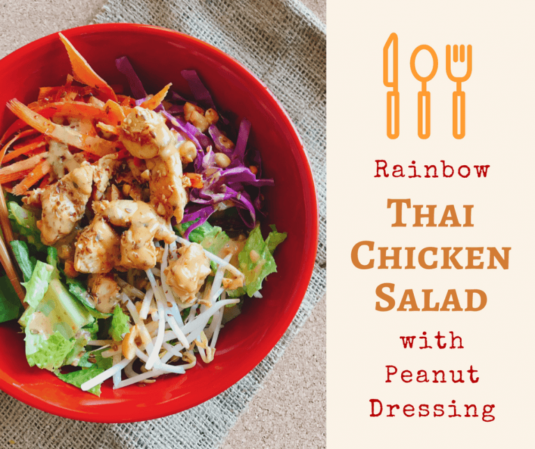 Rainbow Thai Chicken Salad with Peanut Sauce Dressing - Delicious way to eat clean and have dinner ready in under 20 minutes #EatCleanWithBarleans #ad