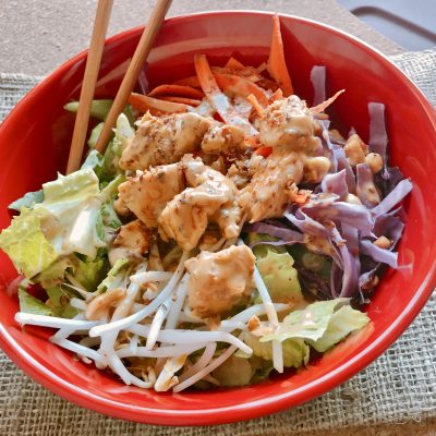 Rainbow Thai Chicken Salad with Peanut Dressing
