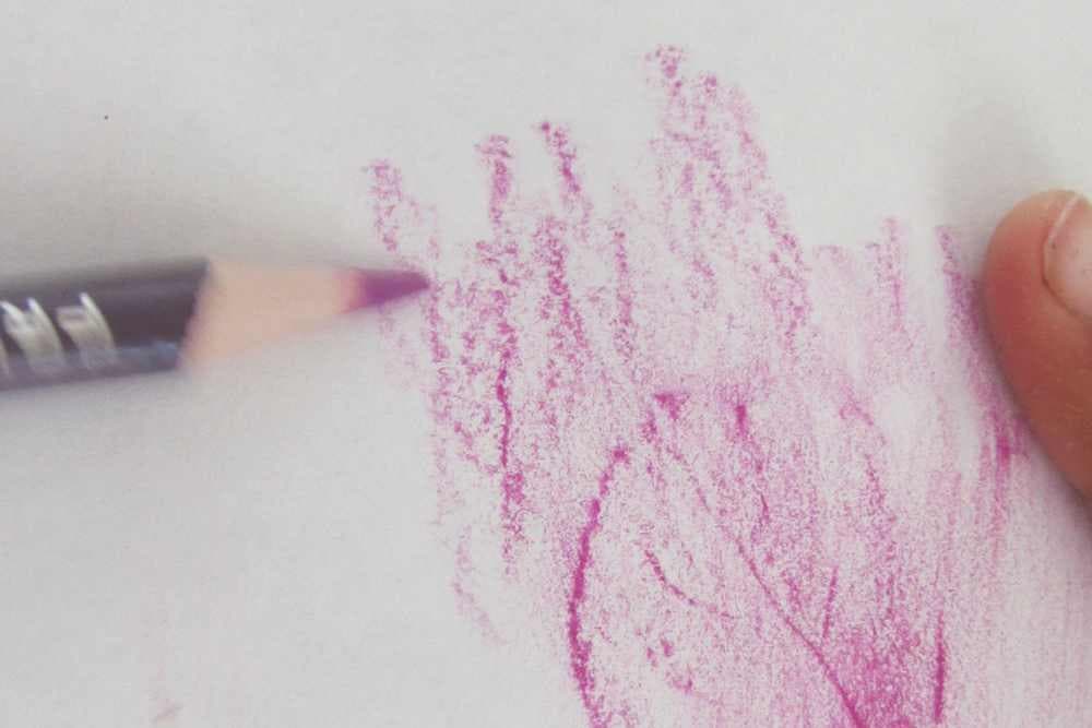 pink colored pencil leaf rub