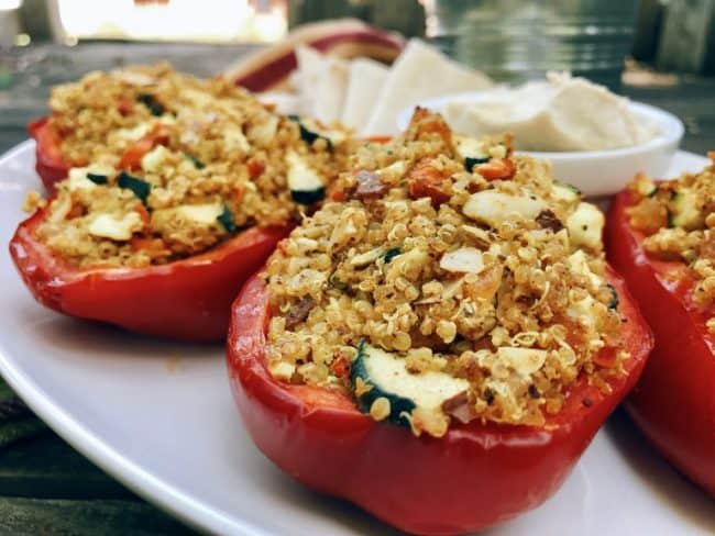 Moroccan Stuffed Bell Peppers with Quinoa, turmeric, and Feta - Vegetarian, Gluten free