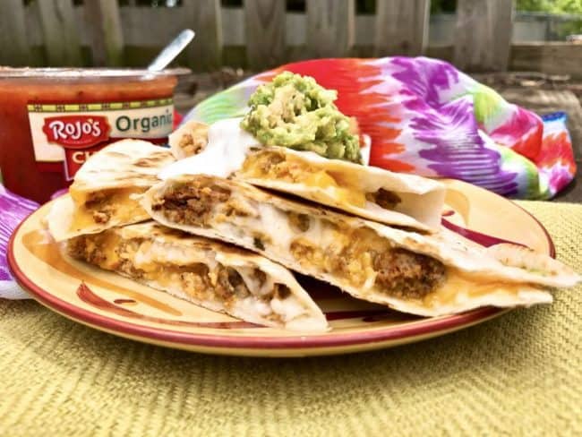 Camping Breakfast Quesadillas - cheesy goodness that sound good any time of day so why not for breakfast. Chorizo, eggs, salsa and lots of cheese