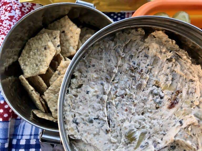 All Hands In on Appetizer Night when you create this Creamy Tuscan Cream Cheese Dip with marinated artichokes, sun dried tomatoes, Kalamata olives, and Feta cheese