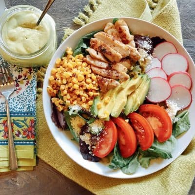 Southwest Chicken Salad with Roasted Poblano Dressing