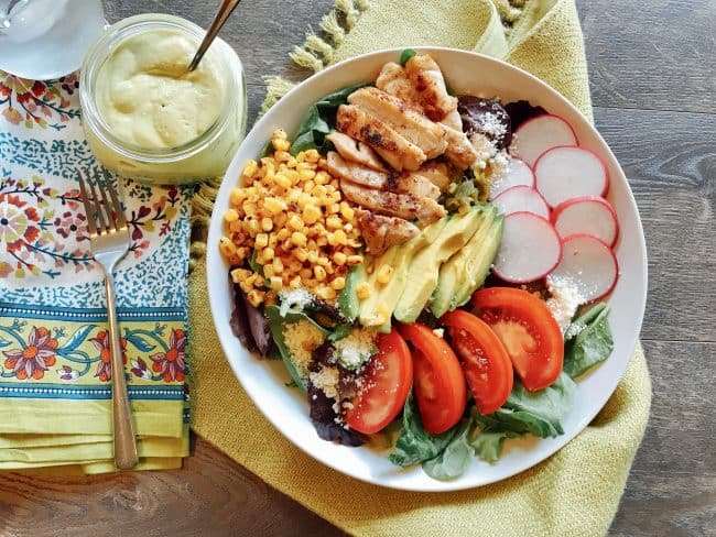 Southwest Chicken Salad with Roasted Poblano Dressing