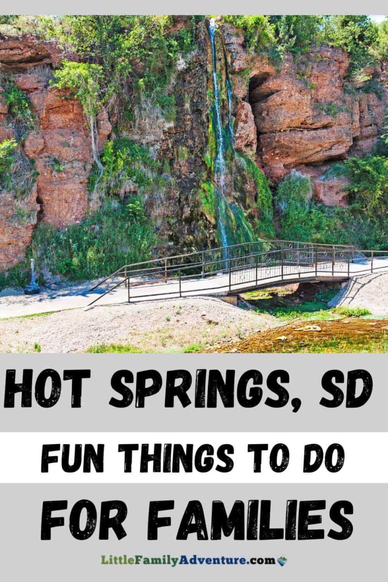 Pinterest graphic of Cascade falls with Fun things to do in hot Springs, South Dakota for families