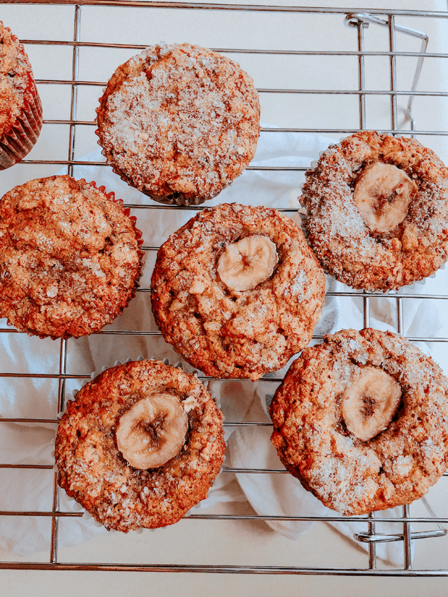 Banana Oatmeal Muffins on a cooling rack 