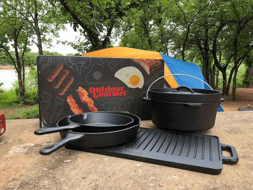 Outdoor Gourmet 5 piece cast iron camping cookware set 