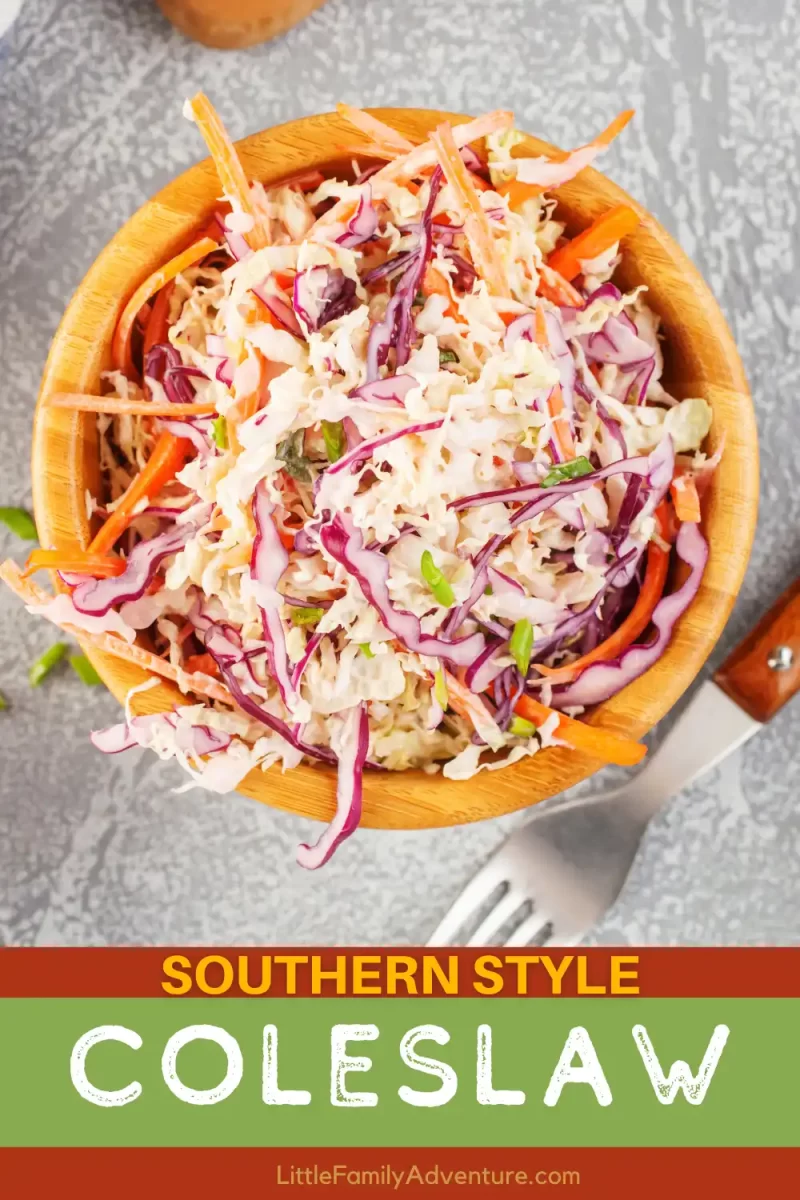 Southern Style coleslaw on wooden bowl