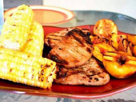 Spicy Grilled Pork Chops with Cinnamon Peaches