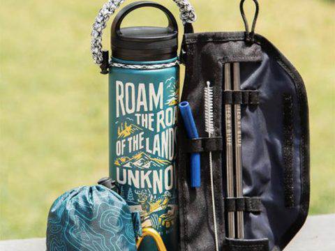 reusable water bottle and straw set