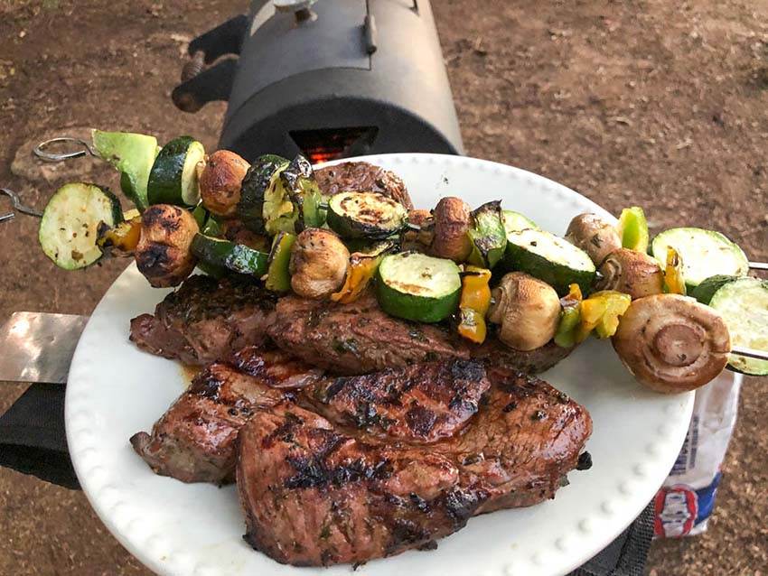 Grilled Steaks and vegetable kabobs