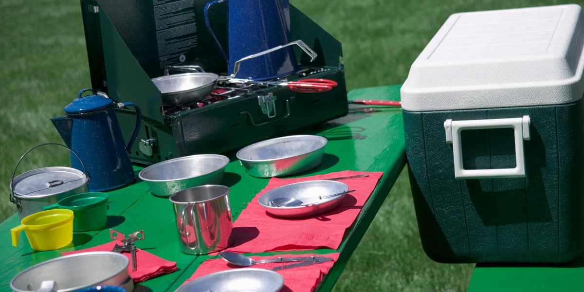 camping table and ice chest