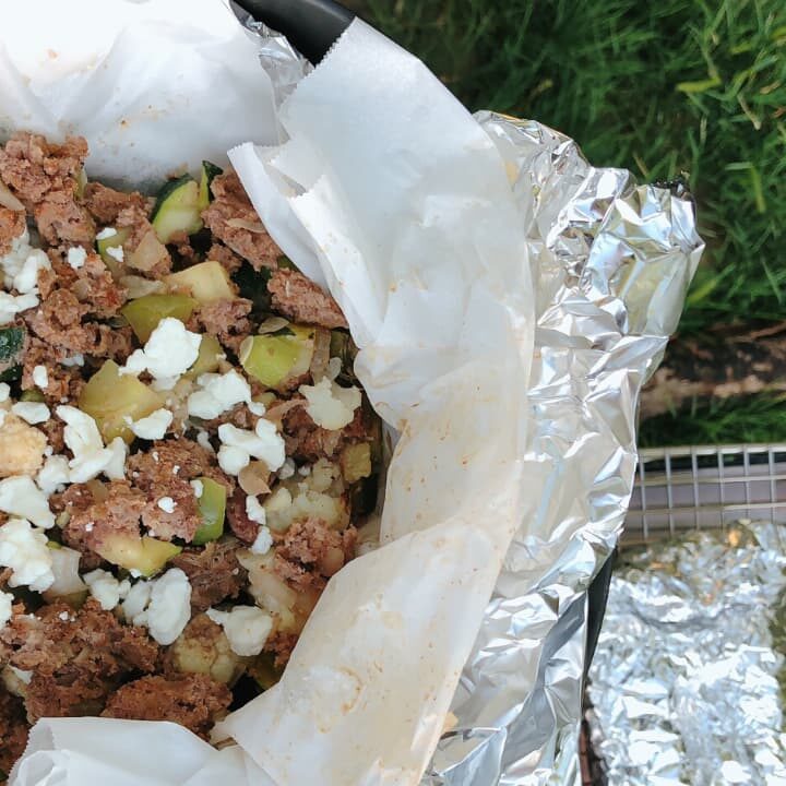 Greek Inspired Grilled Ground Beef And Cauliflower Foil Packets Keto Friendly