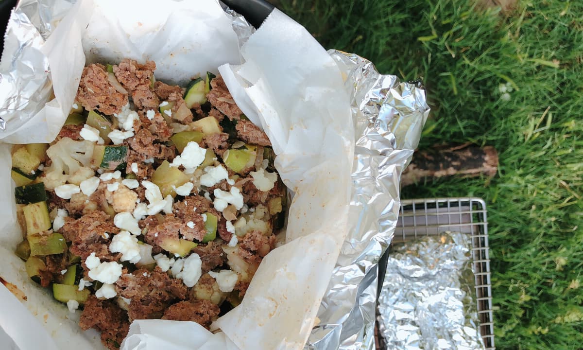 Greek Ground Beef Foil Dinner with Cauliflower Zuchinni