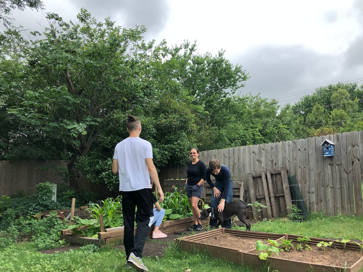 family with teenagers in backyard