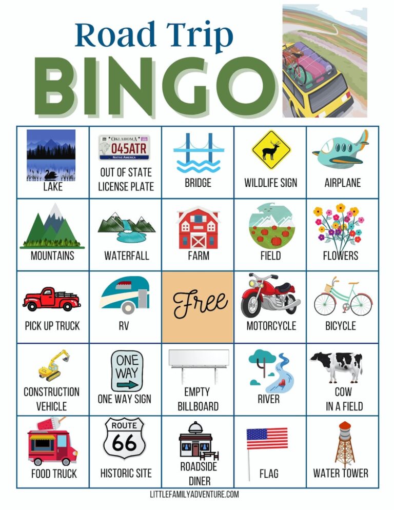 car trip bingo cards