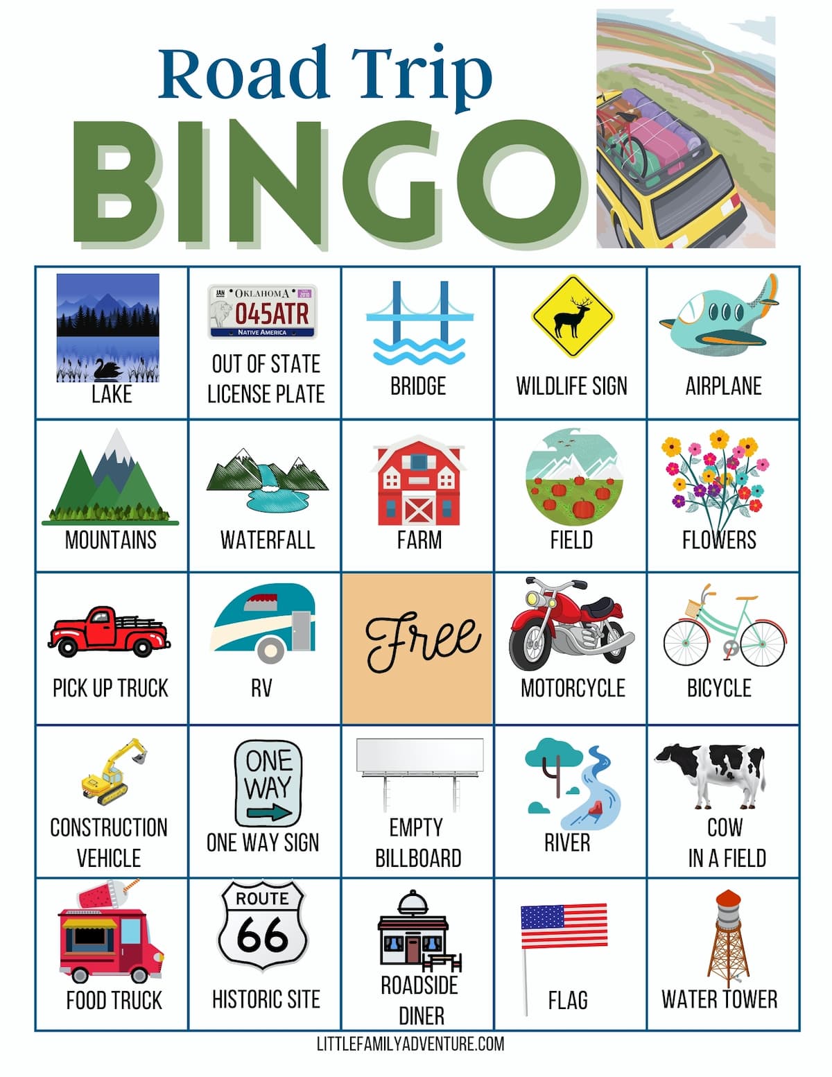 Before Your Next Road Trip, Download These FREE Car Bingo Printable Cards