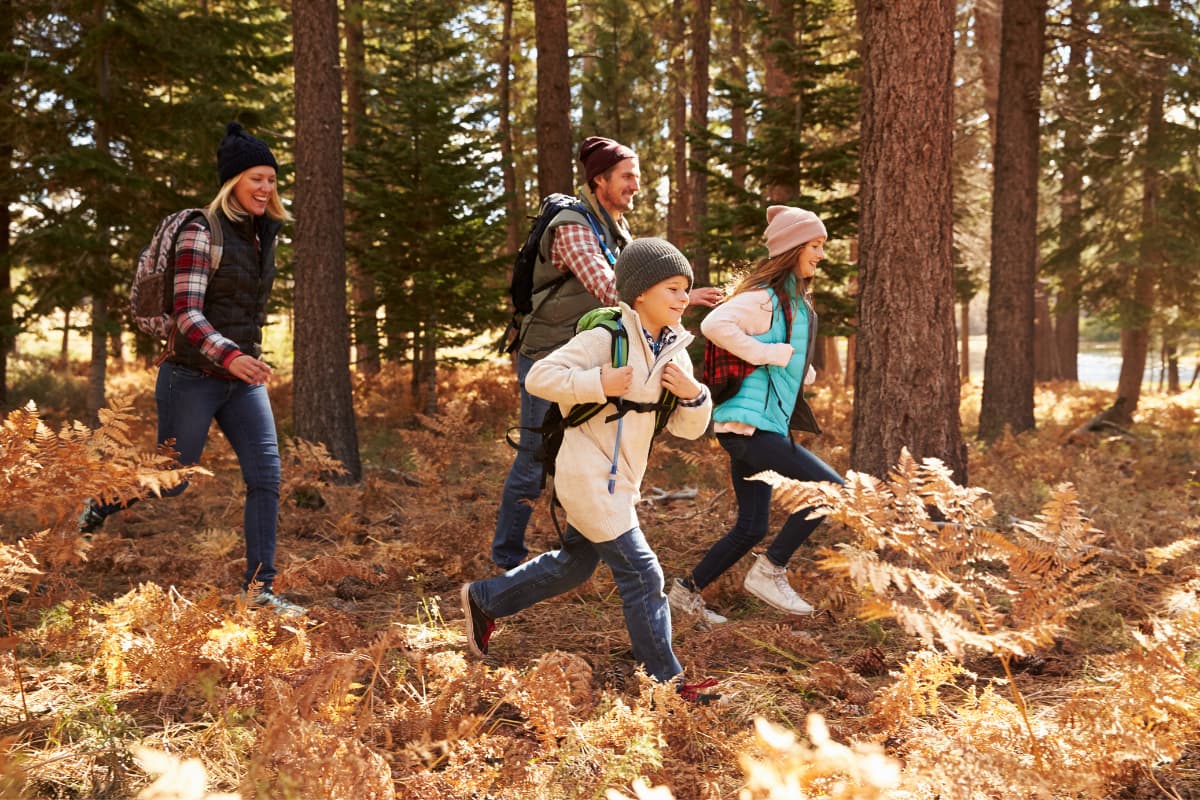 fall hiking family