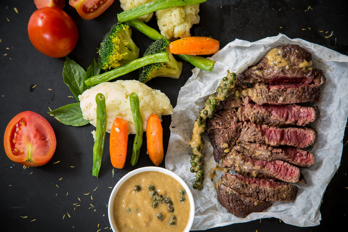 steak and vegetables