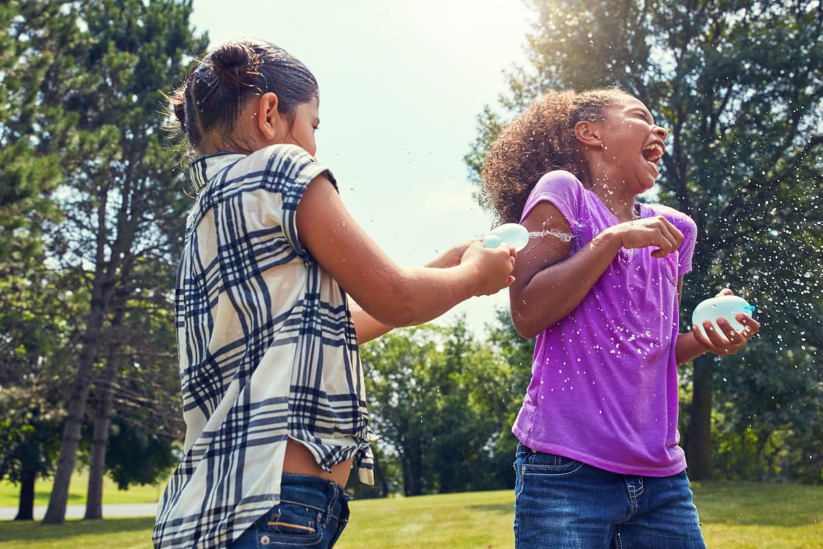 girls in a water balloon fight