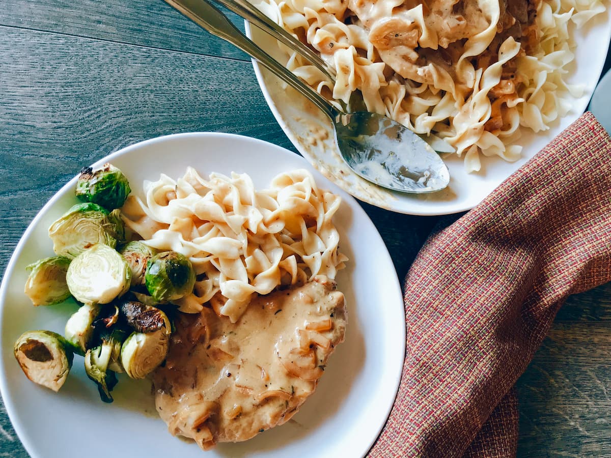 Oktoberfest Smothered Pork Chops with #NoYolks Noodles