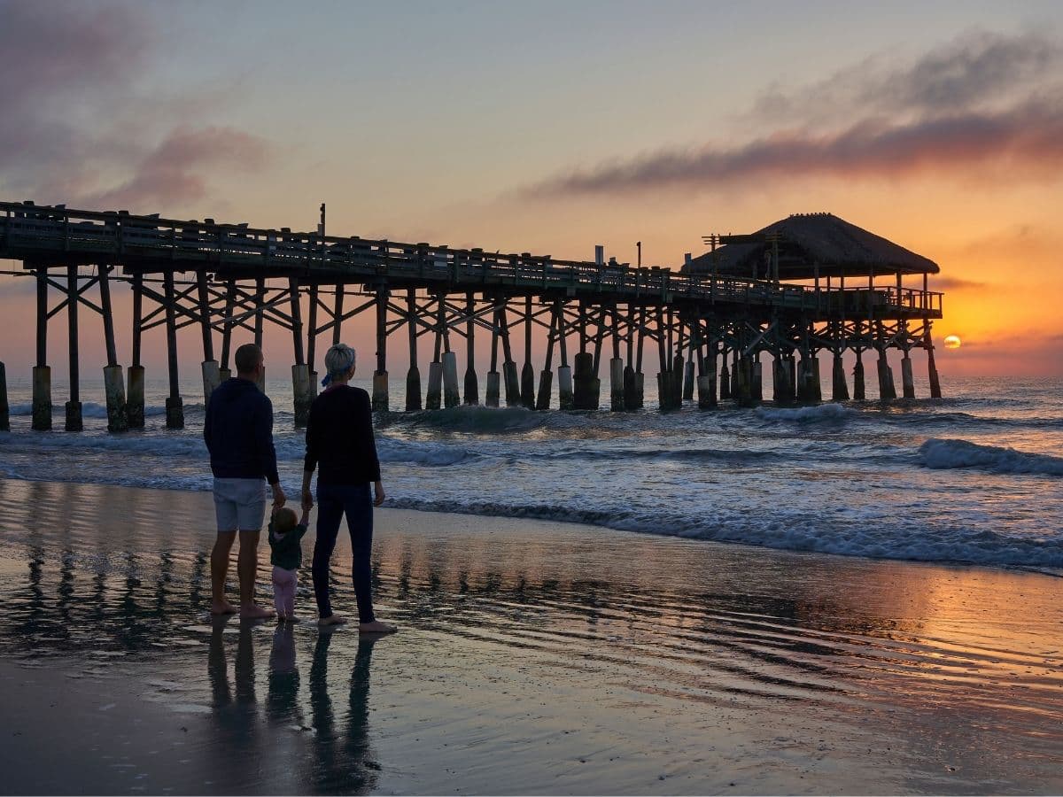 cocoa beach pier, family at ocean