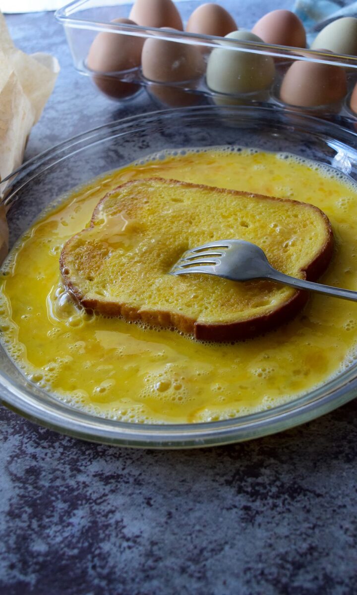bread soaking in egg mixture