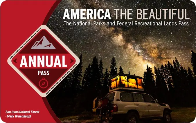 2022 National Park Pass with car camper on front and starry sky