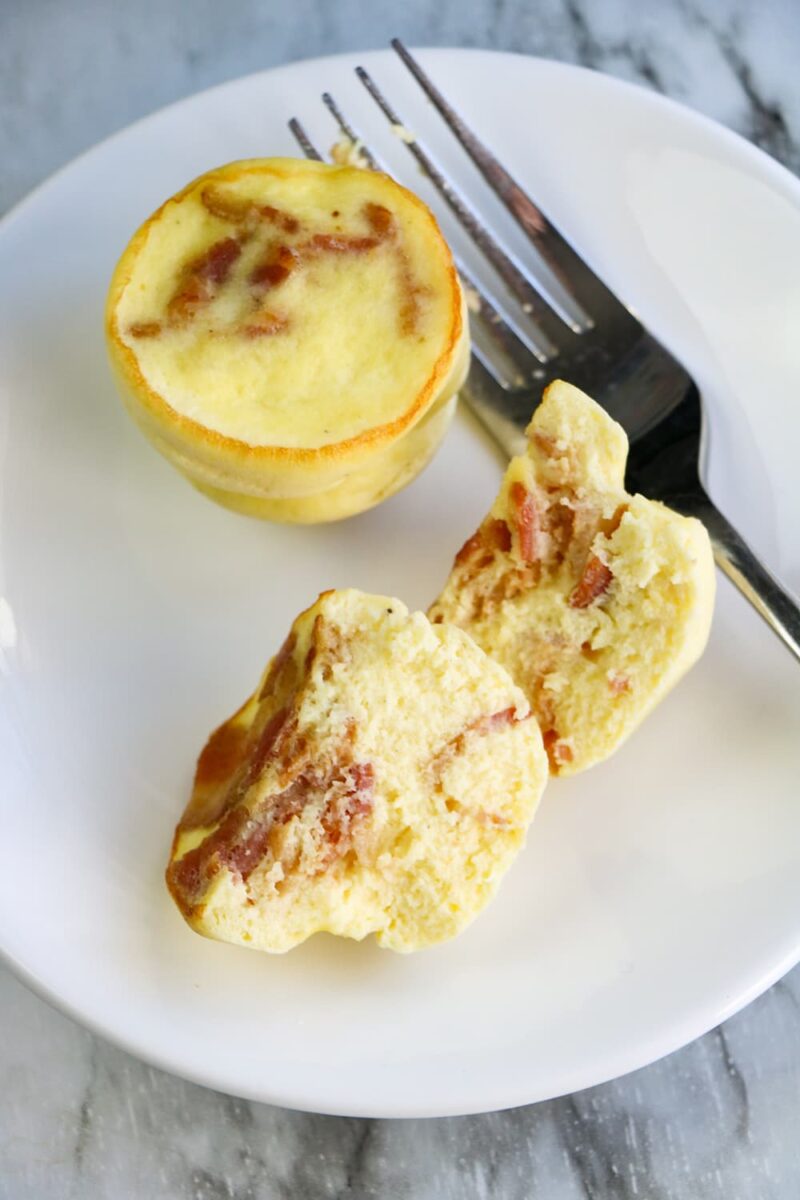 egg bites on plate with fork