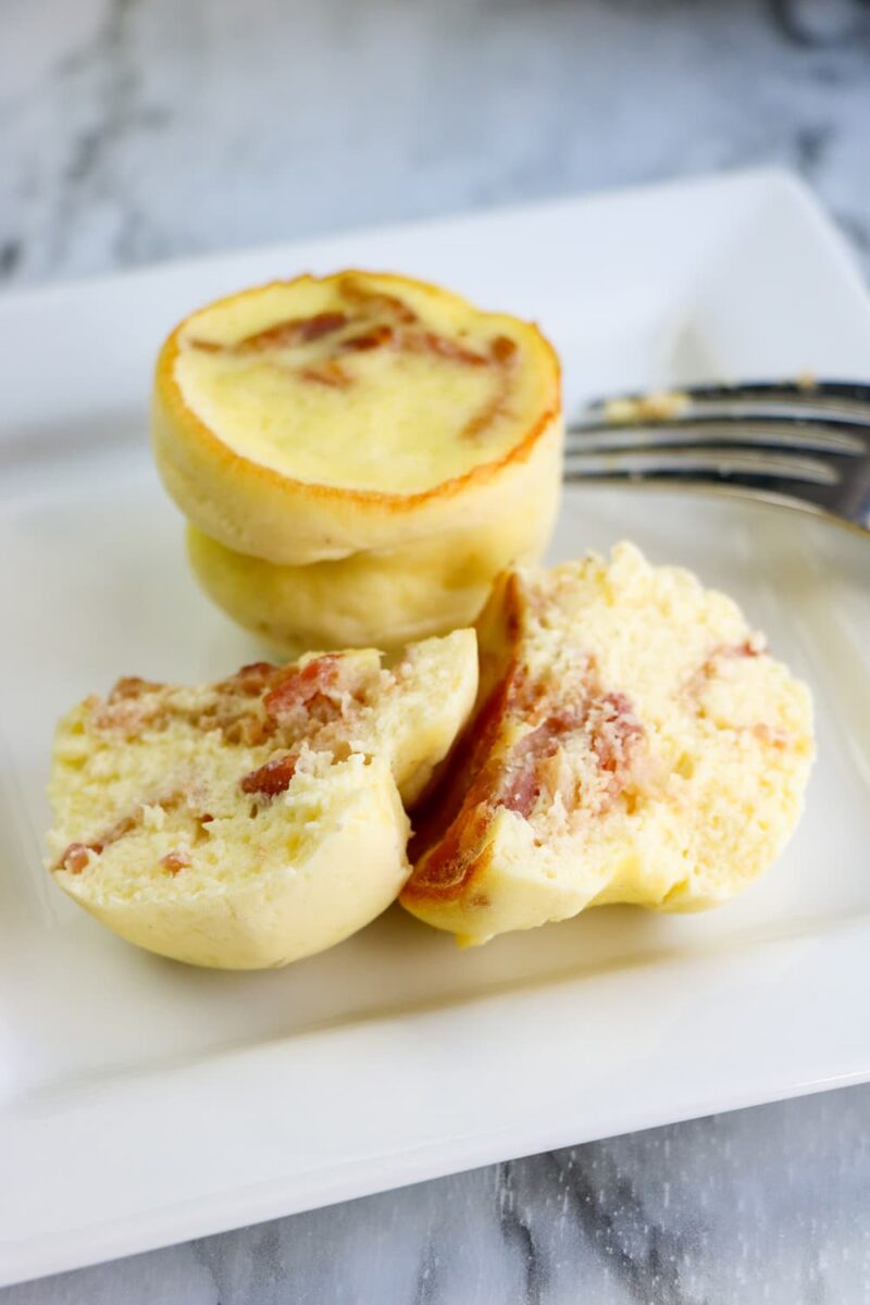 egg bites on plate with fork