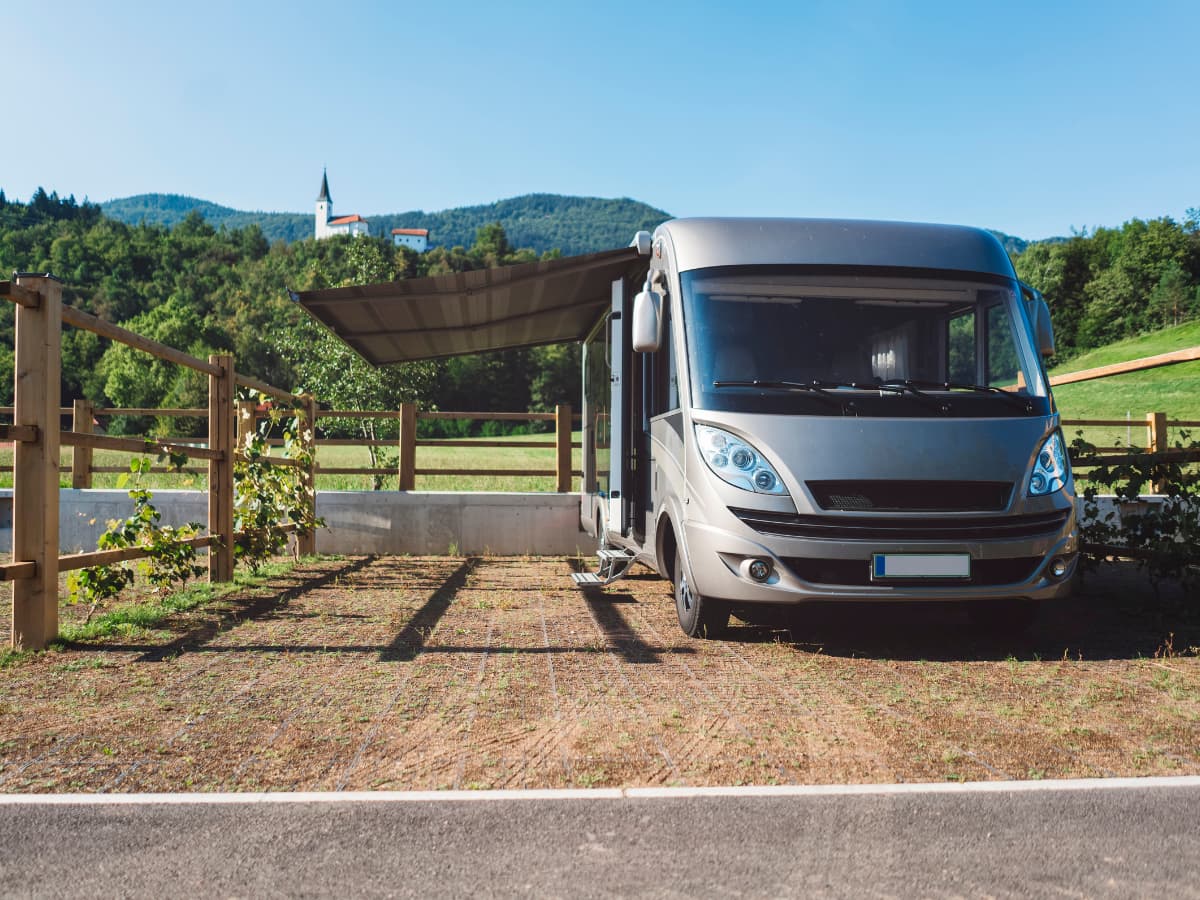 Motorhome set up with awning out