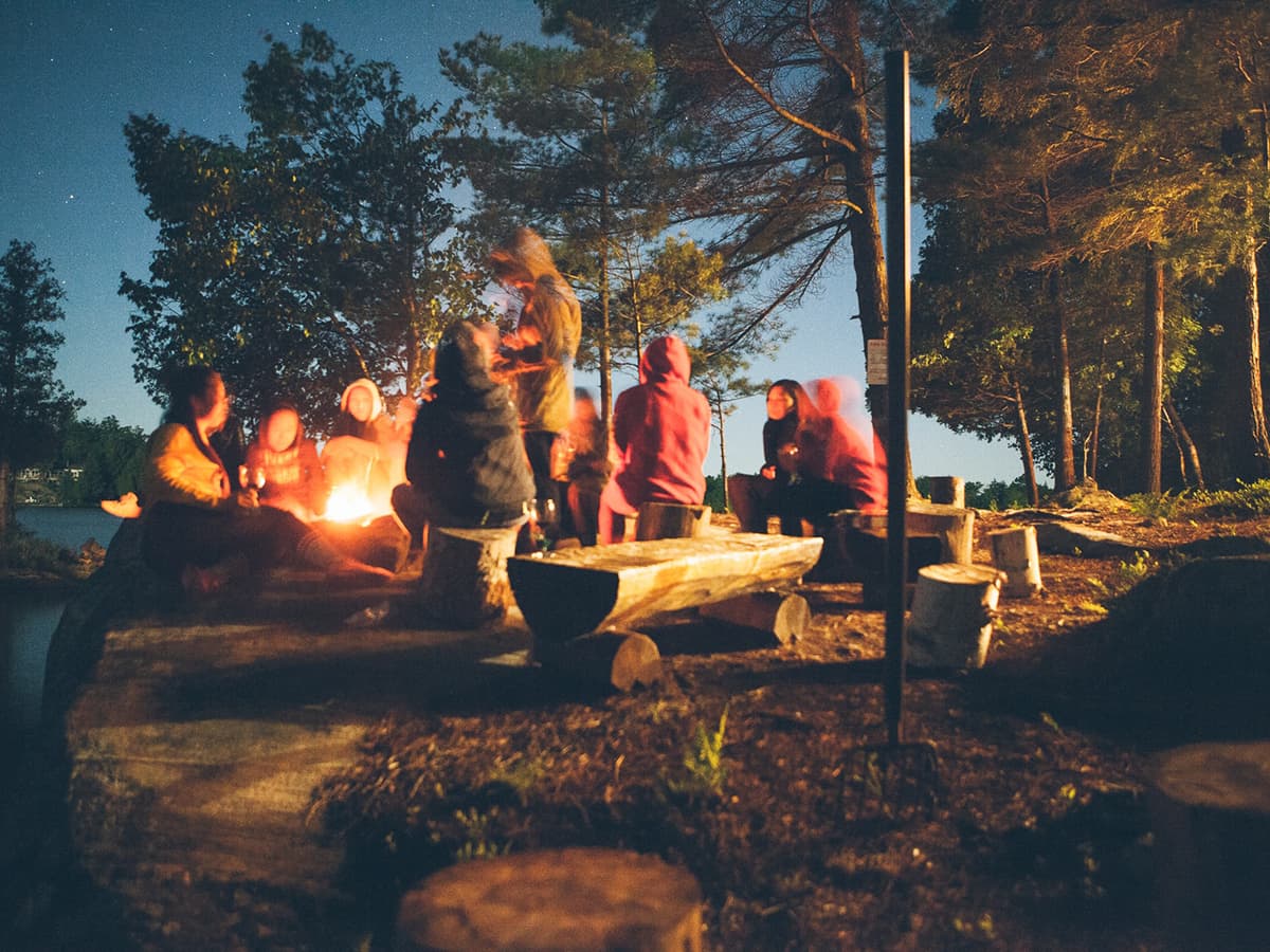 Camping group campfire