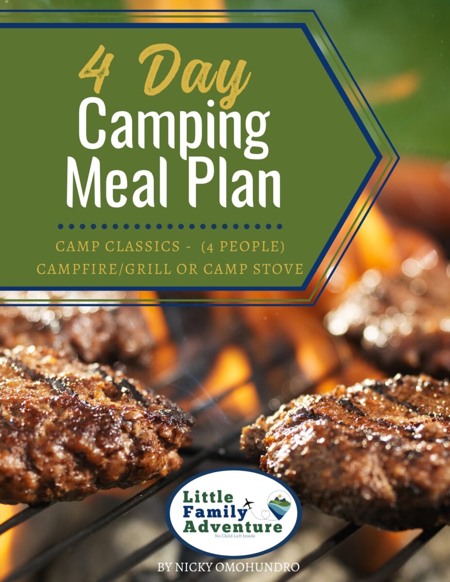 grilling burgers - graphic for camping meal plan/menu